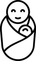 A black and white drawing of a baby wrapped in a blanket vector