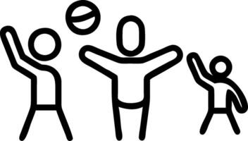 A black and white drawing of three people playing with a ball vector
