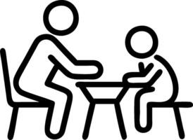 A black and white drawing of a man and child sitting at a table vector