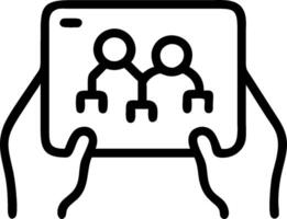 A person holding a tablet with a group of people on it vector
