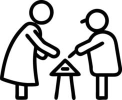 A black and white drawing of two people standing over a table vector