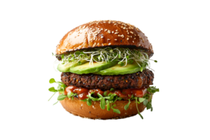 Vegetarian burger with avocado and sprouts isolated on a transparent background png