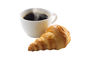 Croissant with a cup of coffee on a transparent background png