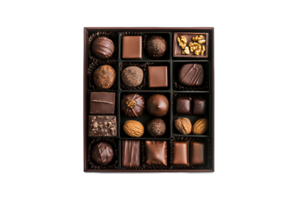 Assorted gourmet chocolates in a box isolated on a transparent background png