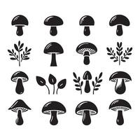 Mushroom silhouettes spread on a plain white backdrop vector