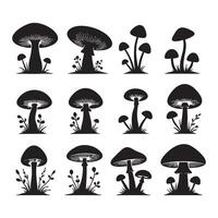Assortment of mushroom silhouettes positioned on a white background vector