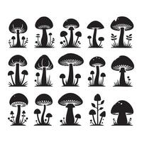 Group of mushroom silhouettes presented on a white background vector
