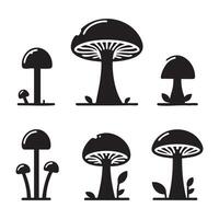 Array of various mushroom silhouettes on a white background vector
