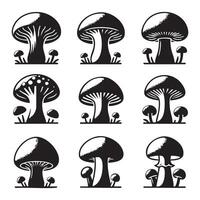 Mushroom silhouettes arrayed on a bright white surface vector