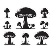 Mushroom silhouettes aligned on a clear white background vector