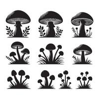 Mushroom forms arranged in silhouette on a white surface vector