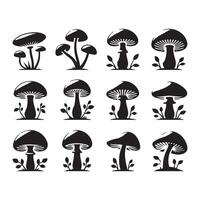 Display of mushroom silhouettes set on a white background vector