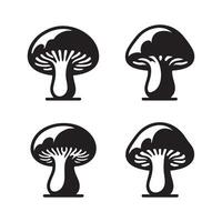 Set of fungi silhouettes against a stark white background vector