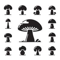 Collage of mushroom silhouettes on a simple white background vector