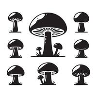 Showcase of mushroom silhouettes positioned on white vector