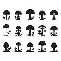 Mushroom shapes silhouetted in black on a clean white backdrop vector