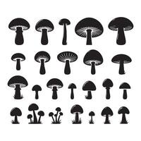 Display of varied mushroom silhouettes on white backdrop vector