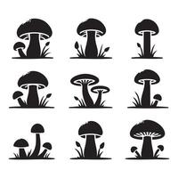 Mushroom silhouettes displayed on a crisp white surface vector