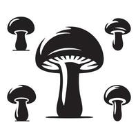 Series of mushrooms silhouetted in dark against white background vector
