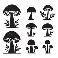 Lineup of different mushroom silhouettes on white background vector