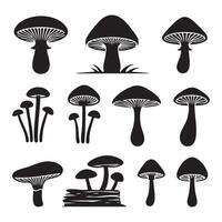 Array of mushroom silhouettes resting on white surface vector