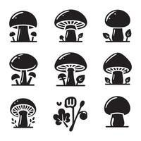 A series of fungi silhouettes placed on a plain white background vector