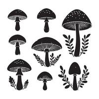 Row of mushroom silhouettes contrasting against white vector