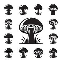 Dark mushroom outlines on a stark white background vector