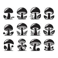 A collection of mushroom silhouettes on a white background vector