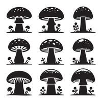 Layout of mushroom silhouettes on a pristine white surface vector