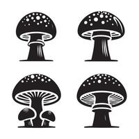 Collection of mushroom shapes silhouetted on white background vector