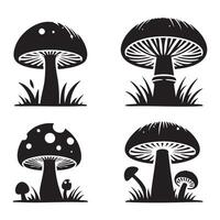 Set of various mushroom silhouettes on a white surface vector