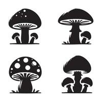 Lineup of mushroom silhouettes on a plain white background vector