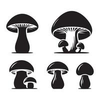 Selection of dark mushroom silhouettes on white background vector