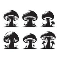 Cluster of mushroom silhouettes arranged on a white background vector