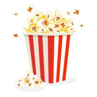 Flat style popcorn box. Popcorn is a staple snack for watching a film. Isolated on a white background. image vector