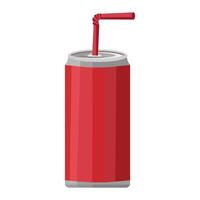 Carbonated beverage in a tin can . A red soda can with a red tube. illustration. Isolated vector