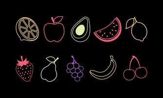 Set of fruit icons in outline on black background vector