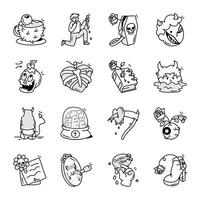 Bundle of Scary Doodle Style Icons vector