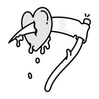Kill heart with scythe, drawing style icon vector