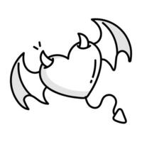 A drawing style icon of an evil heart with wings vector