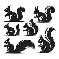 Array of squirrel shapes in silhouette style against a white background vector