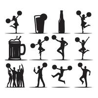 Set of cheer silhouettes positioned over a white canvas vector