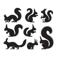 Group of squirrel shadows contrasted on a white background vector