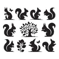 Set of squirrel outline designs in silhouette on a white surface vector