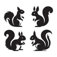 Set of squirrel figures in dark silhouette over a light white background vector