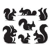 A variety of squirrel silhouettes over a plain white background vector