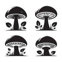 Array of mushroom silhouettes featured on white background vector