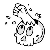Break skull with hand, a doodle style icon vector