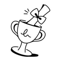 A graduation trophy with degree icon in drawing style vector
